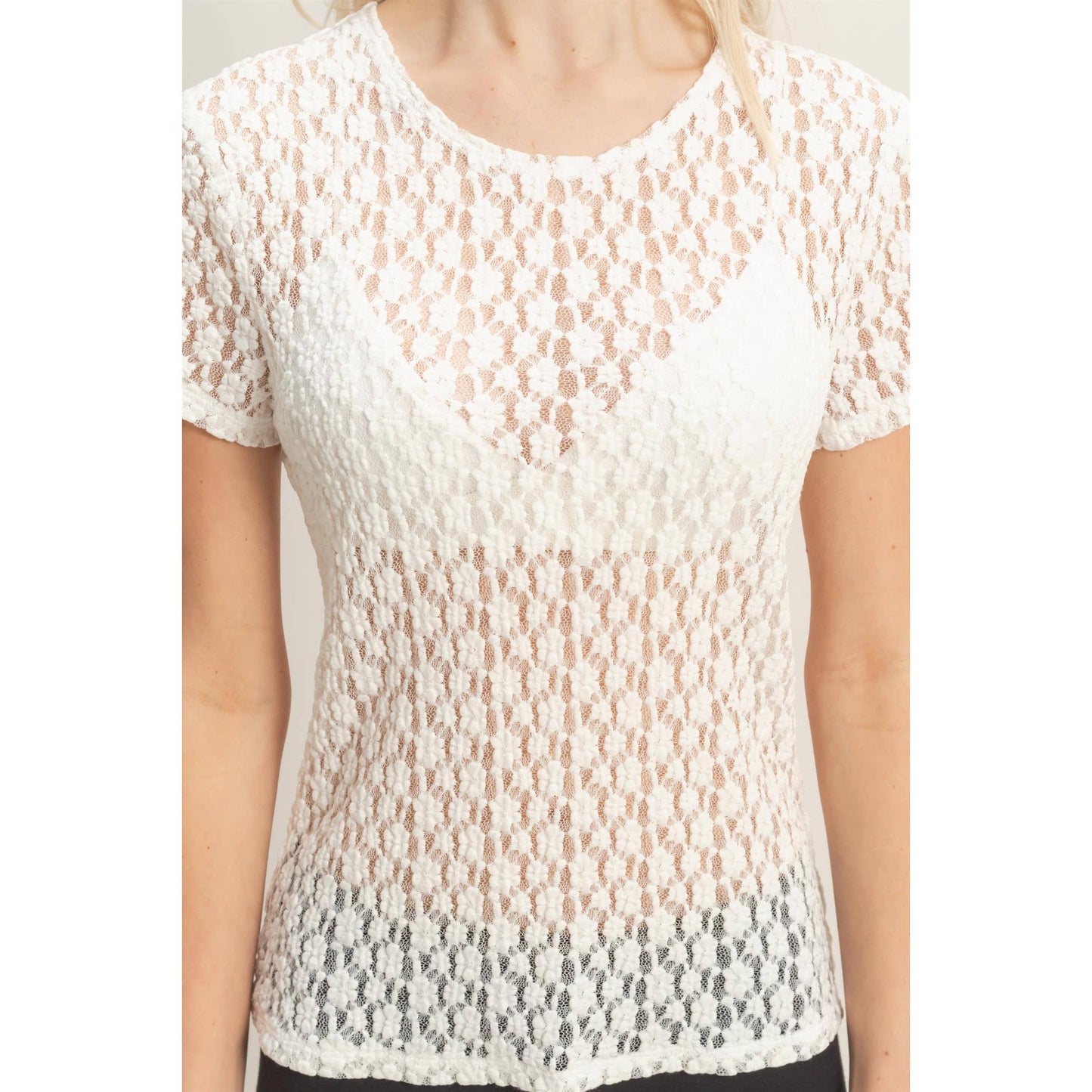 Textured Lace Short Sleeve Top