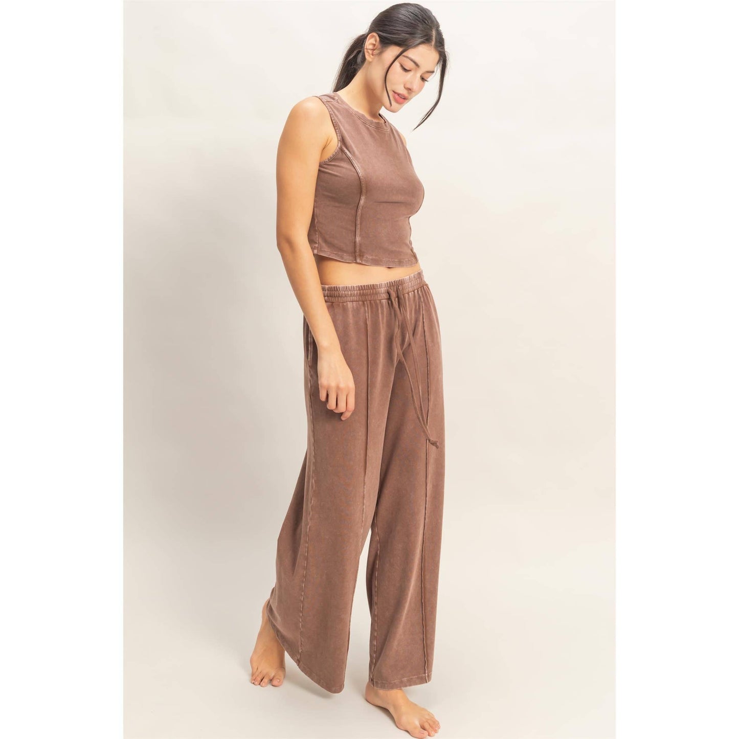 Mineral Washed Sleeveless Top & Wide Leg Pants Set