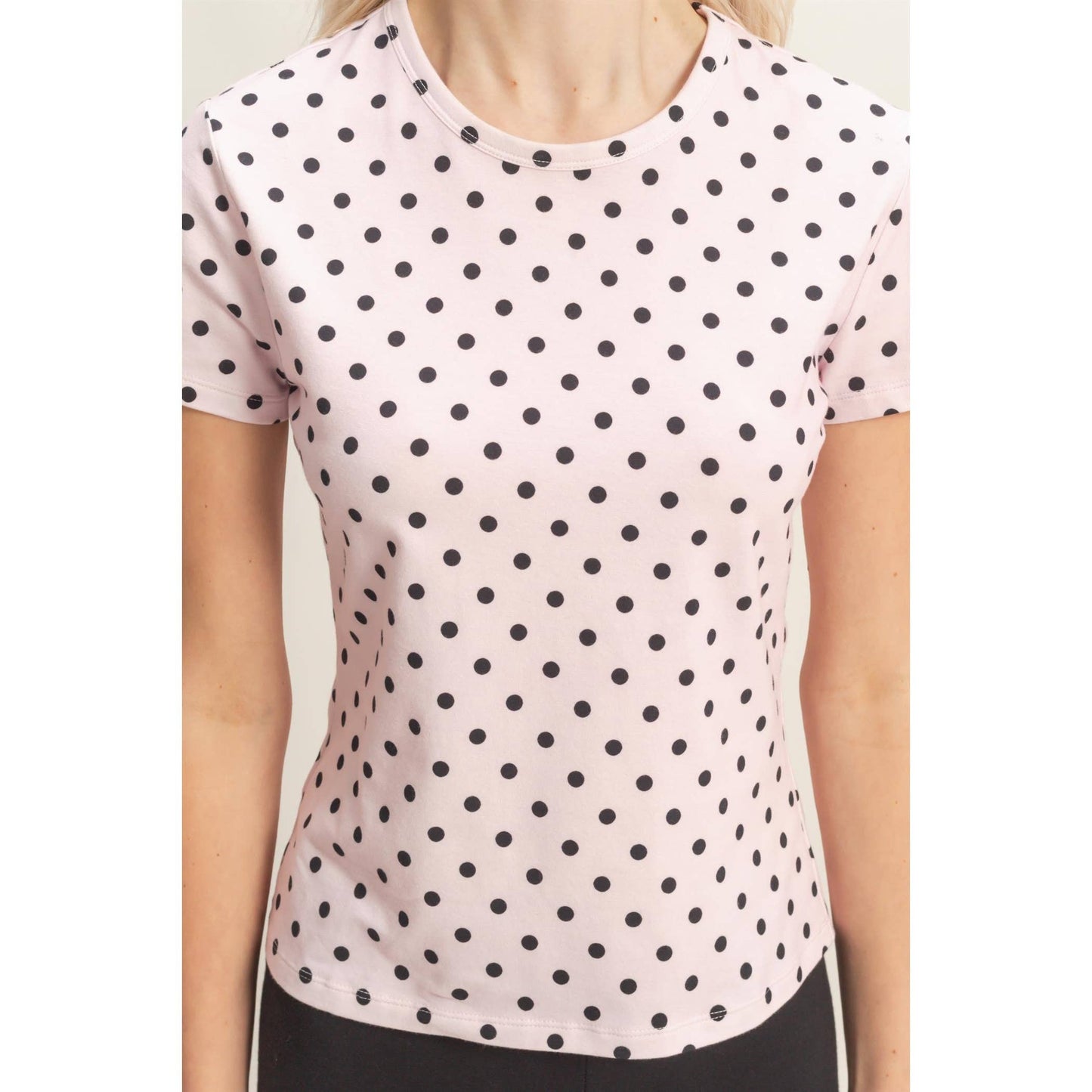 Polka Dot Short Sleeve Crew Neck Top