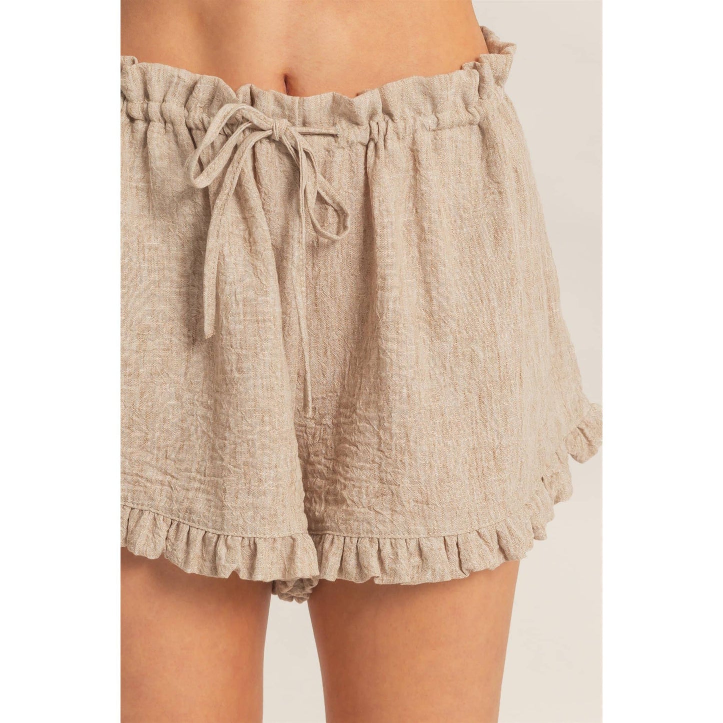 Ruffle Trim Drawstring Shorts