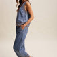 Embroidered Denim Tank & Wide-Leg Pants Set