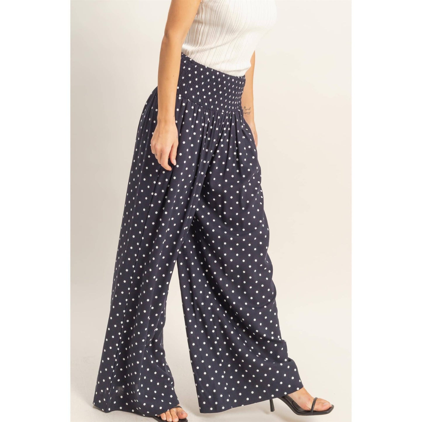 Polka Dot Elastic Wide-Leg Pants