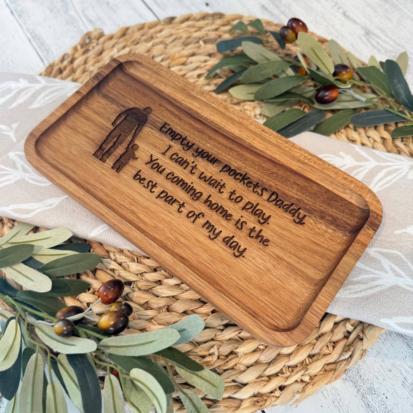 Empty Your Pockets Daddy Acacia Wood Engraved Valet Tray