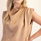 Cowl Neck Pleats Sleeveless Top
