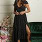 F4F96-FQ00 V NECK SMOCKED WAIST MID LENGTH DRESS WITH LACE U