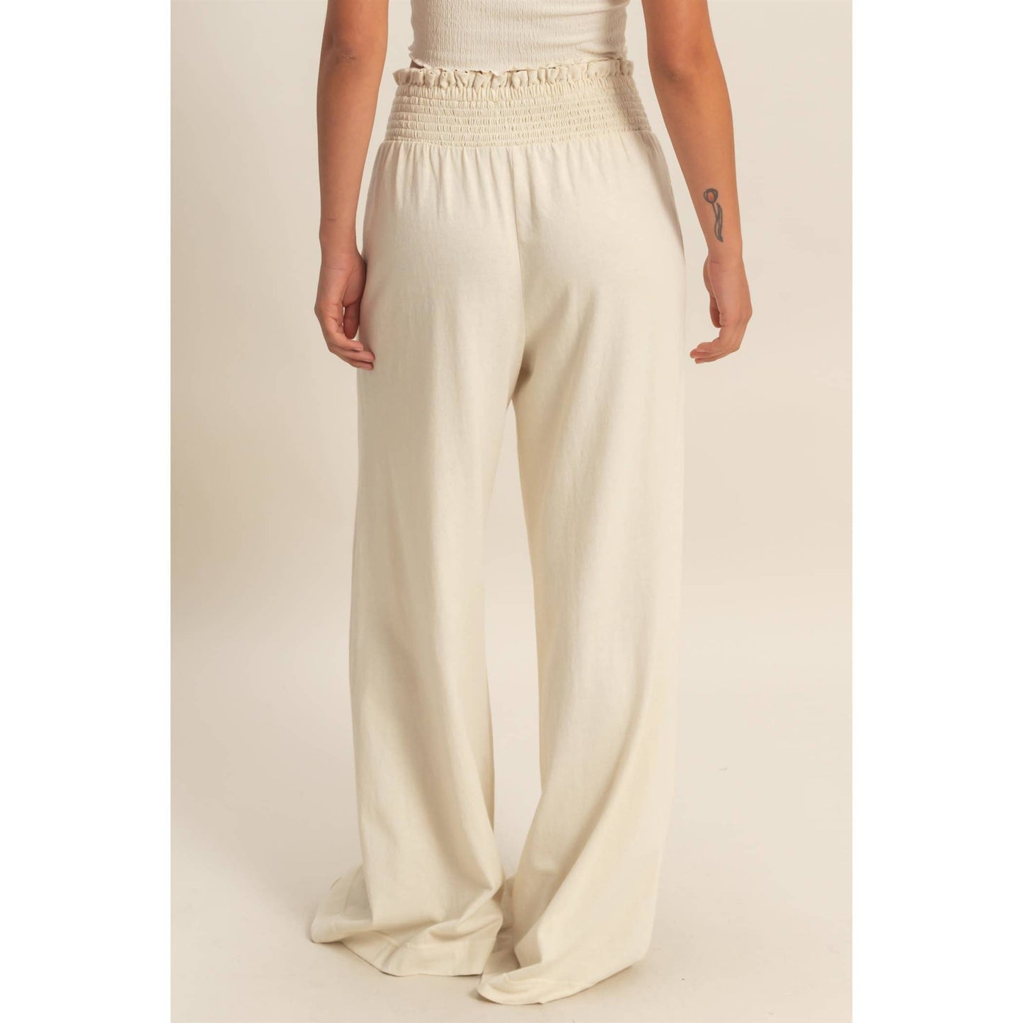 Mineral Washed Wide-Leg Smocked Waist Pants