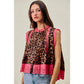 LEOPARD BUTTON UP PLEATED SLEEVELESS BLOUSE TOP