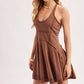 OPEN-BACK WASHED SCOOP HALTER-NECK MINI DRESS