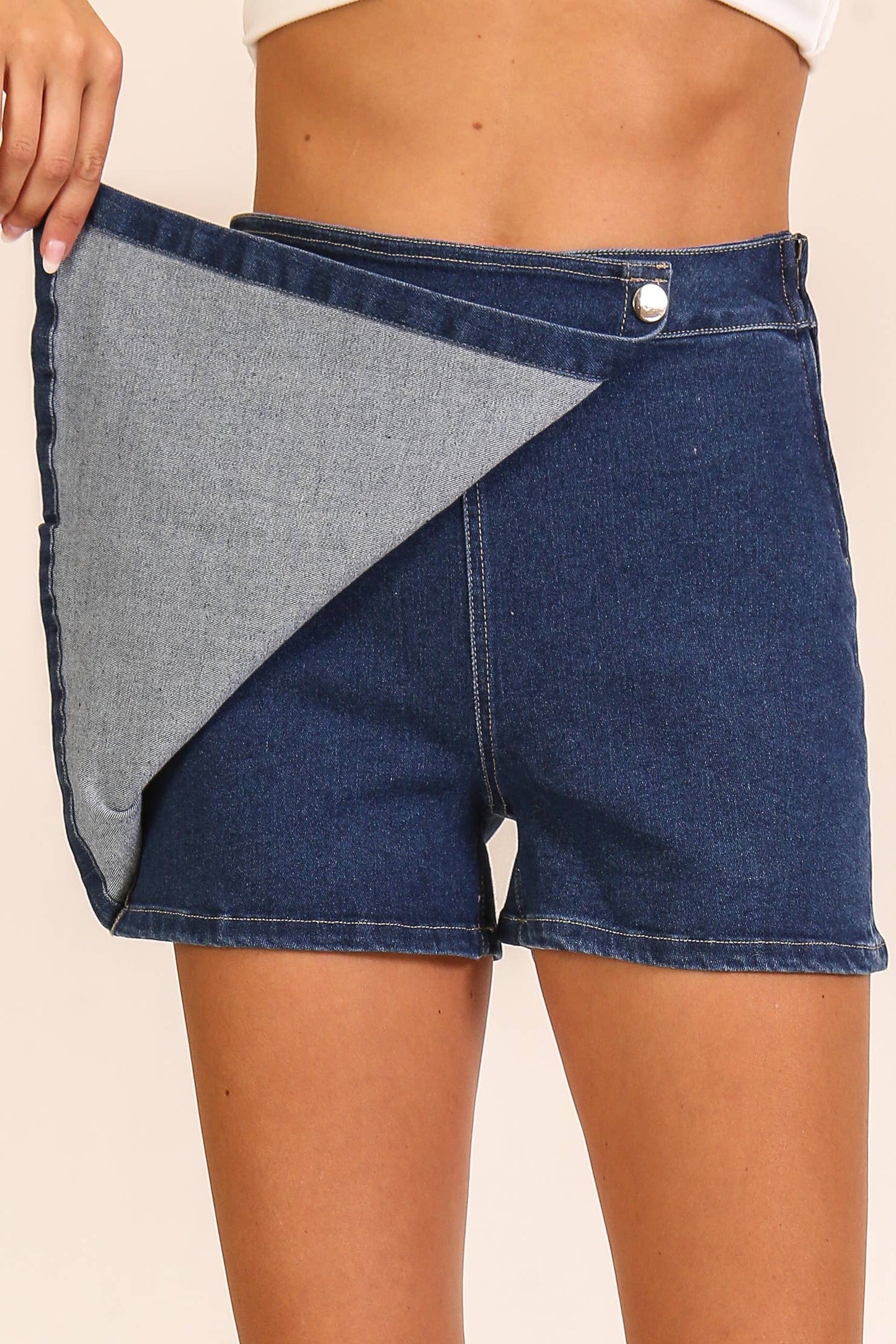Stretch Denim Wrap Skort