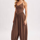 V-NECK RELAXED FLOWY LEGS JUMPSUIT CRISS-CROSS OPEN BACK