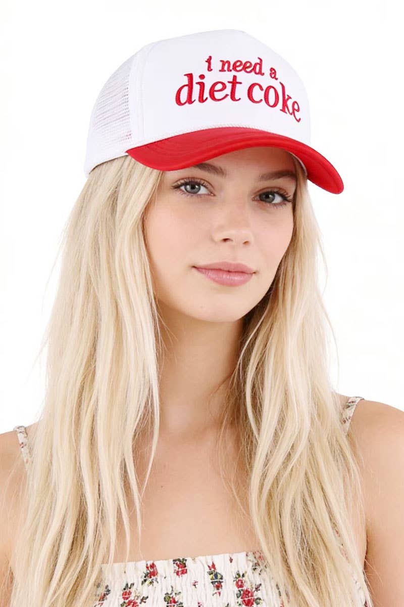 I Need A Diet Coke Two Tone Trucker Mesh Hat  Zenana Consgt.