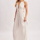 A CRINKLY CREPE DEEP V-NECK HALTER MAXI SUNDRESS