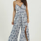 B5957-A987 V NECK JUMPSUIT WITH SLIT LEG DETAILS