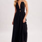 A CRINKLY CREPE DEEP V-NECK HALTER MAXI SUNDRESS