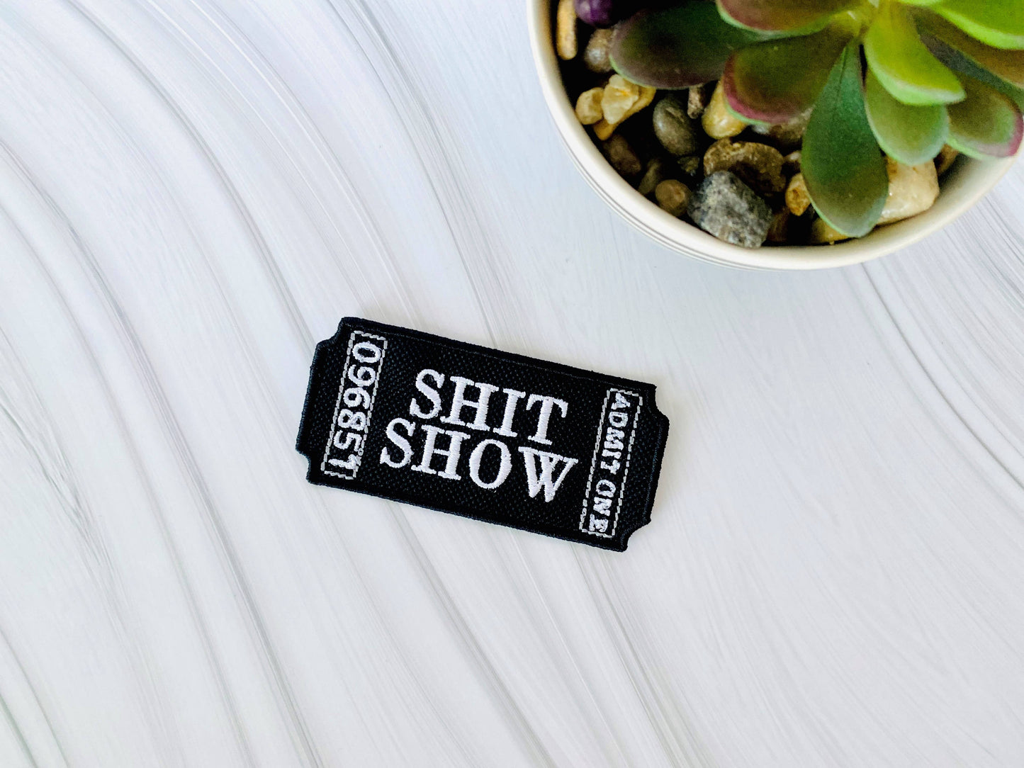 Shitshow ticket embroidered iron-on hat patch