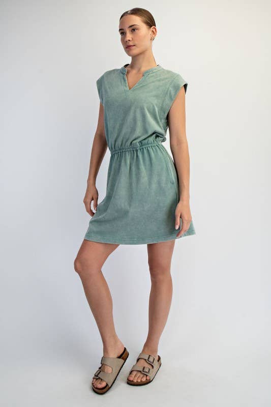 D021237-Sleeveless Mineral Washed Cotton Mini Dress