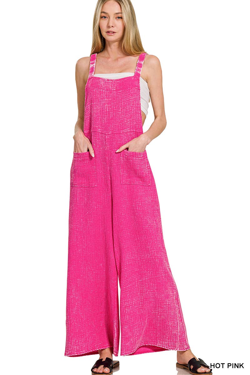 ..Washed Double Gauze Wide Leg Overalls