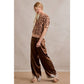 SATIN LACE TRIM WIDE LEG ELASTIC MID RISE PANTS