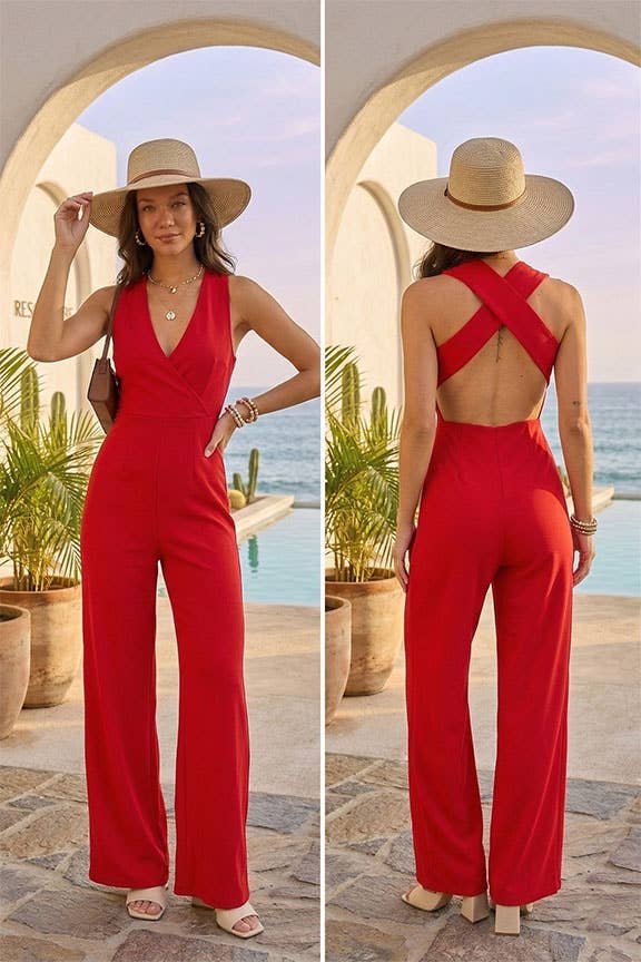 Cross Back Wide Leg Jumpsuit