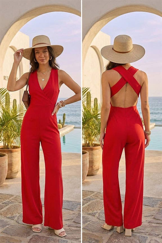 Cross Back Wide Leg Jumpsuit