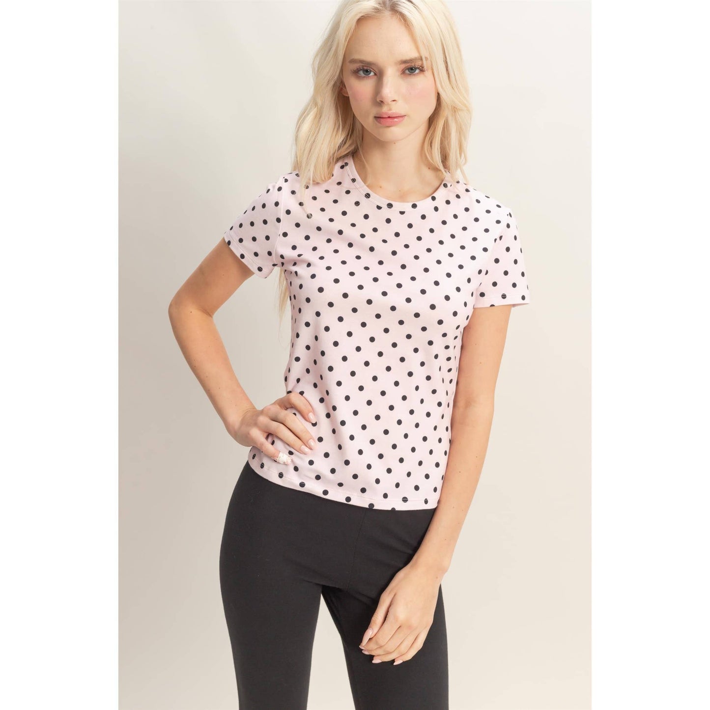 Polka Dot Short Sleeve Crew Neck Top