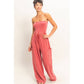Mineral Wash Strapless Wide-Leg Jumpsuit