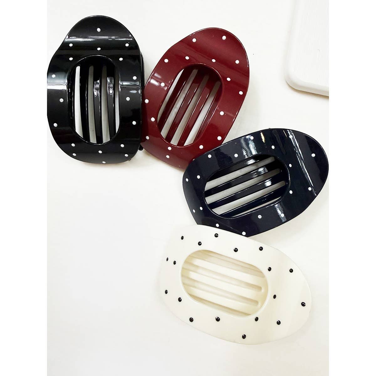 Polkadot Printed Oval Flat Hair Claw