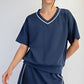 MODAL SCUBA V NECK FLAT PIPING SHORT SLEEVE TOP