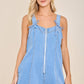 Denim Zip Front Tie Strap Romper – Light Wash