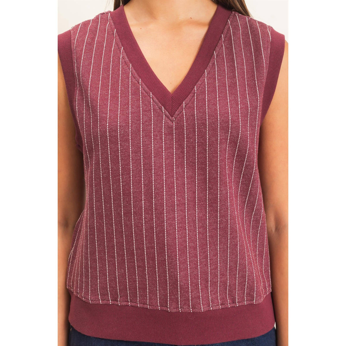 V-Neck Pinstripe Sleeveless Top