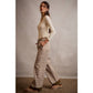 PLAID CHECK WIDE LEG PULL ON WIDE LEG PANTS WITH LACE