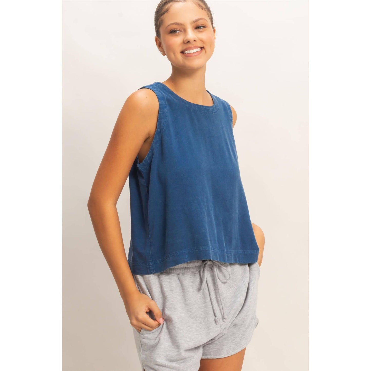 Mineral Wash Button Back Sleeveless Top