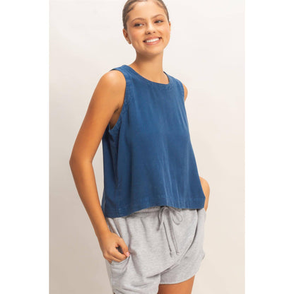 Mineral Wash Button Back Sleeveless Top