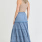 26P74-ASIS TIERED MAXI SKIRT WITH LACE TRIM AND SLIT