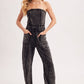 WASHED STRAPLESS SMOCKED WAIST DRAWSTRING JUMPSUIT