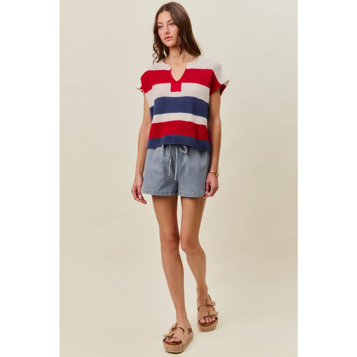 SIDE LACE DETAIL DENIM PULL ON SHORTS