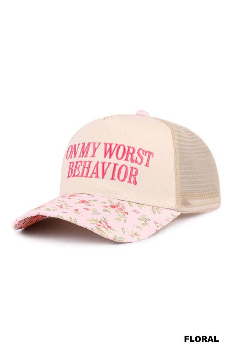 On My Worst Behavior Two Tone Mesh Snapback Hat  Zenana Consgt.