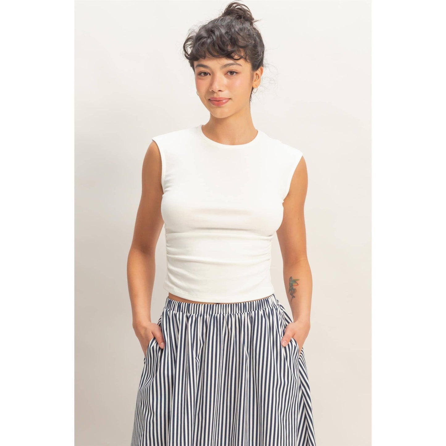 Ruched Waist Cap Sleeve Top