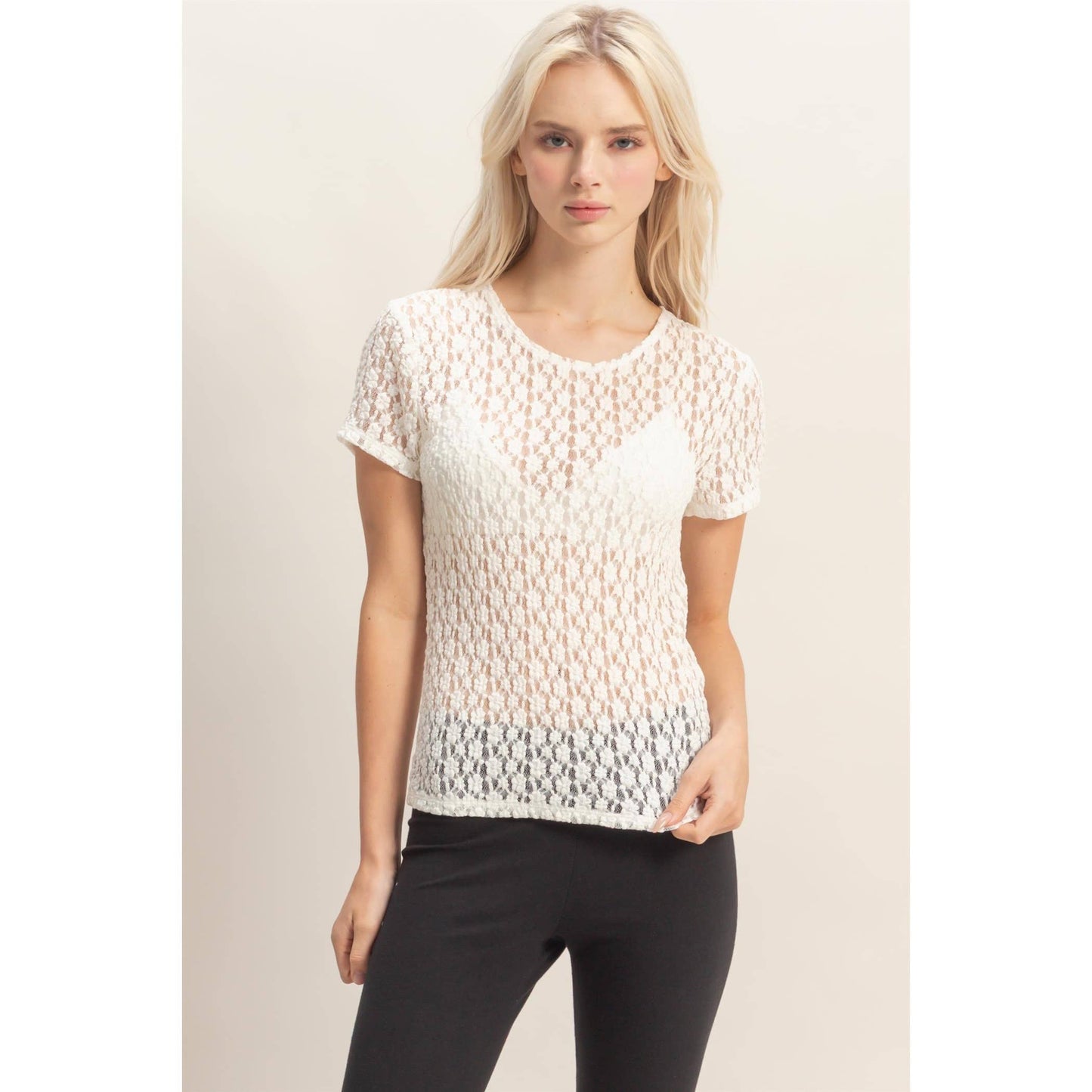Textured Lace Short Sleeve Top