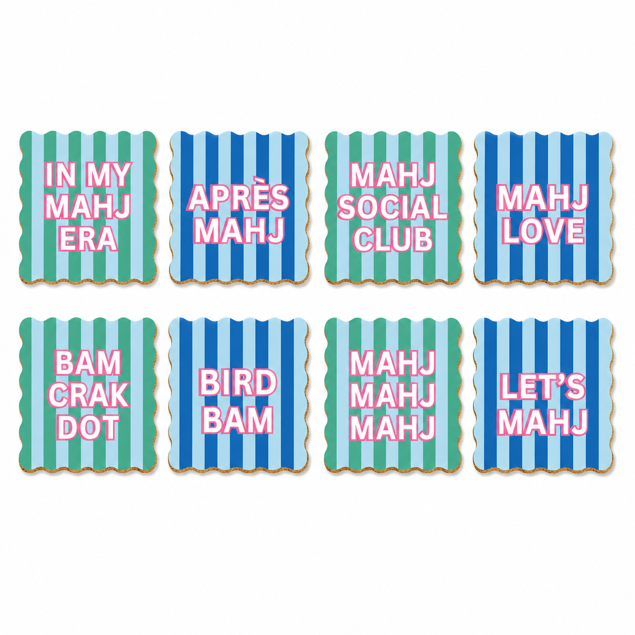 Mahjong Social Club Coaster Set – Set of 8 | Scalloped Edge