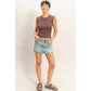 Ruched Waist Cap Sleeve Top