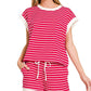 Stripe Contrast Trim Top And Shorts Set