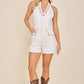 Embroidered Halter Romper with Button Front