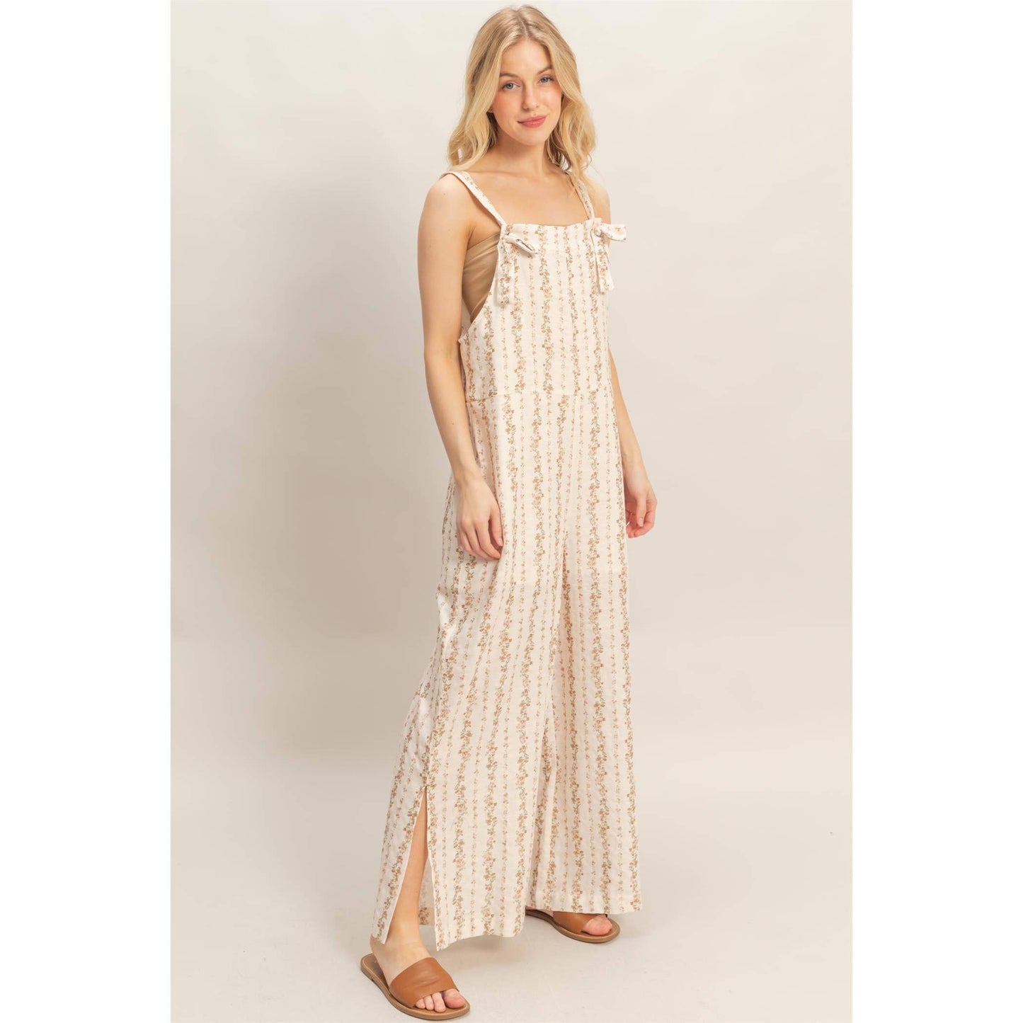 Tie Strap Jumpsuit With Hem Slits