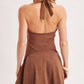 OPEN-BACK WASHED SCOOP HALTER-NECK MINI DRESS
