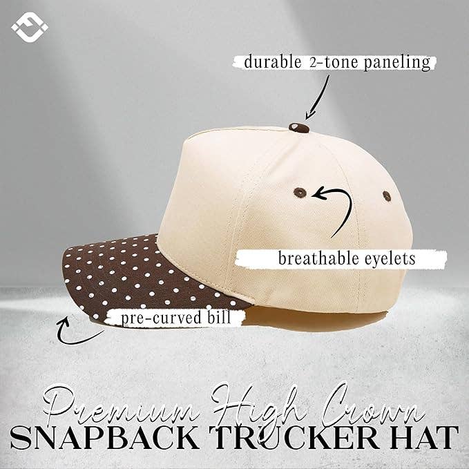 Two Tone Vintage Snapback Hat - Polka Dots - Brown/Beige