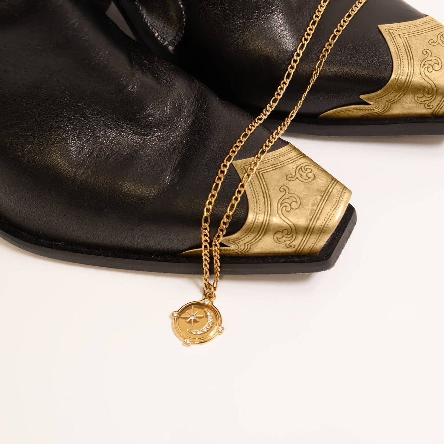 18K Gold PVD Stainless Steel Stone Moon And Star Pendant