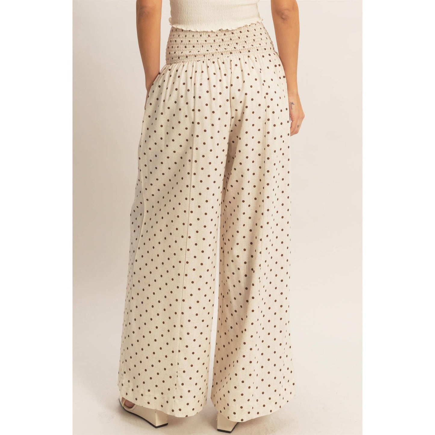 Polka Dot Elastic Wide-Leg Pants