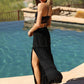 26P74-ASIS TIERED MAXI SKIRT WITH LACE TRIM AND SLIT
