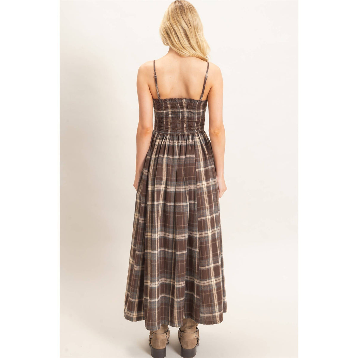 Plaid Smocked Maxi Dress